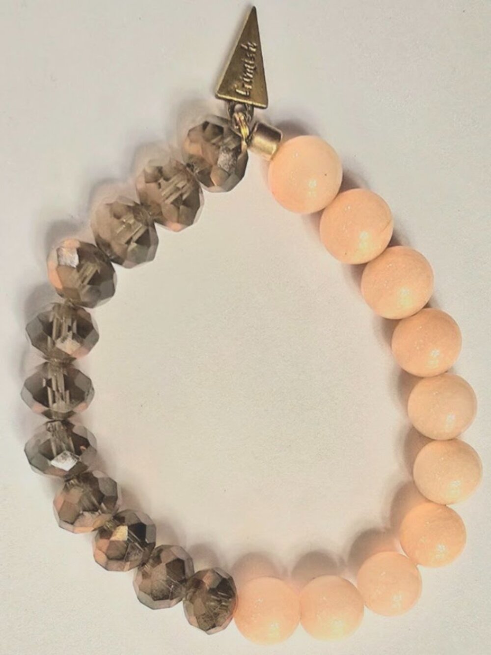 Erimish Blush Pink Stone & Smoky Quartz Faceted Crystal Stretch Bracelet Charm